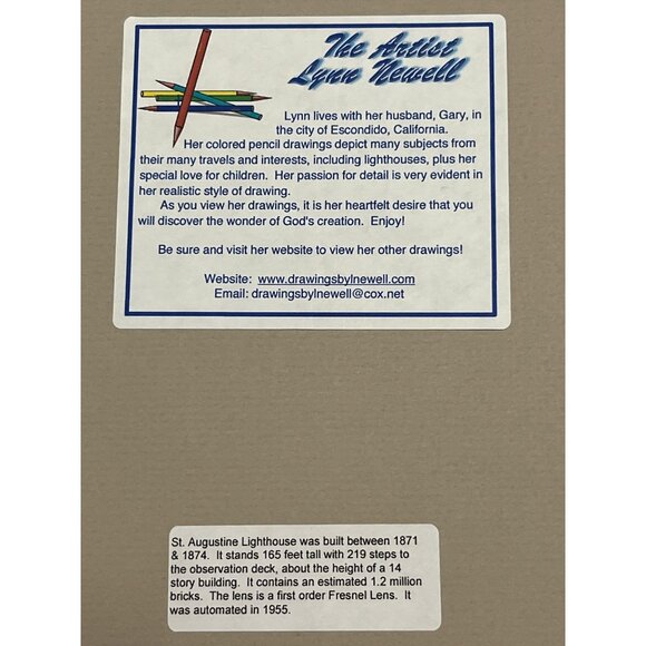 Lynn Newell Signed Print – *St. Augustine Light* Lighthouse Pencil Art - Picture 5 of 5